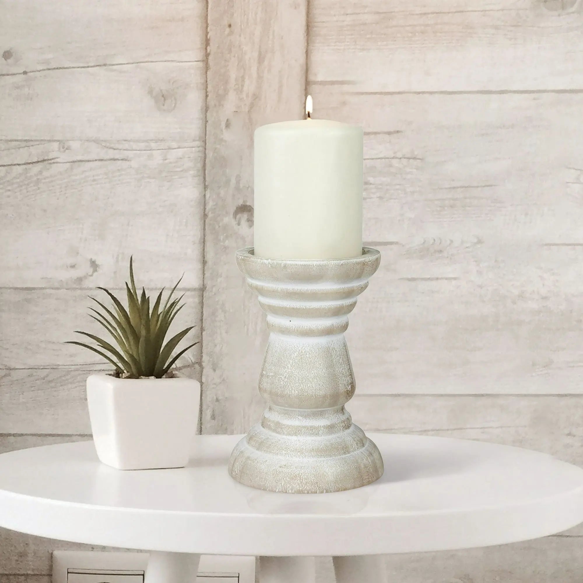 Tabletop 6" Coastal Wood Pillar Candle Holder EasyOptionXY LLC