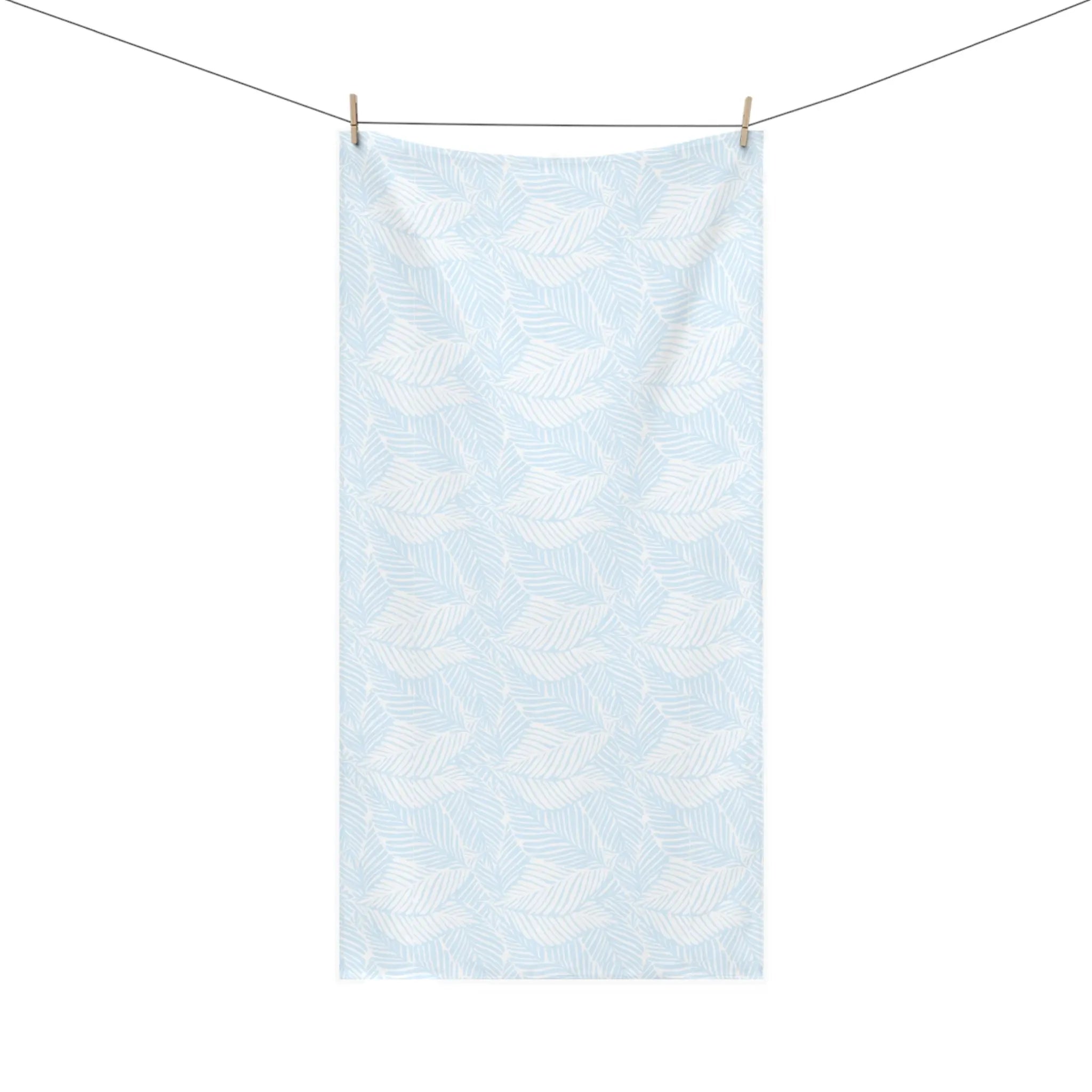Leaf Pattern Cotton Beach Towel — Light Blue Tropical Palm Design Printify
