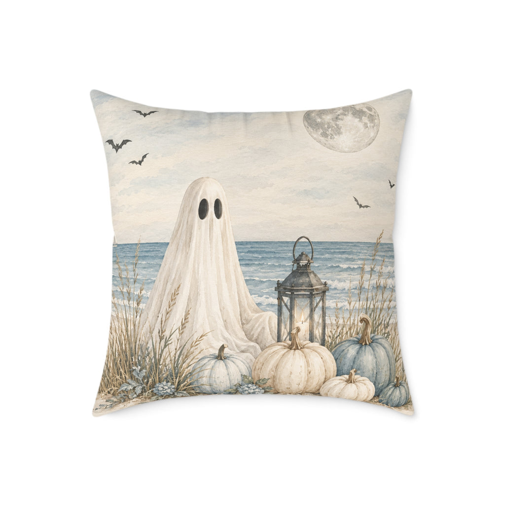Coastal Ghost Pumpkin Pillow — Halloween Beach Decor Throw Pillow  Home Decor