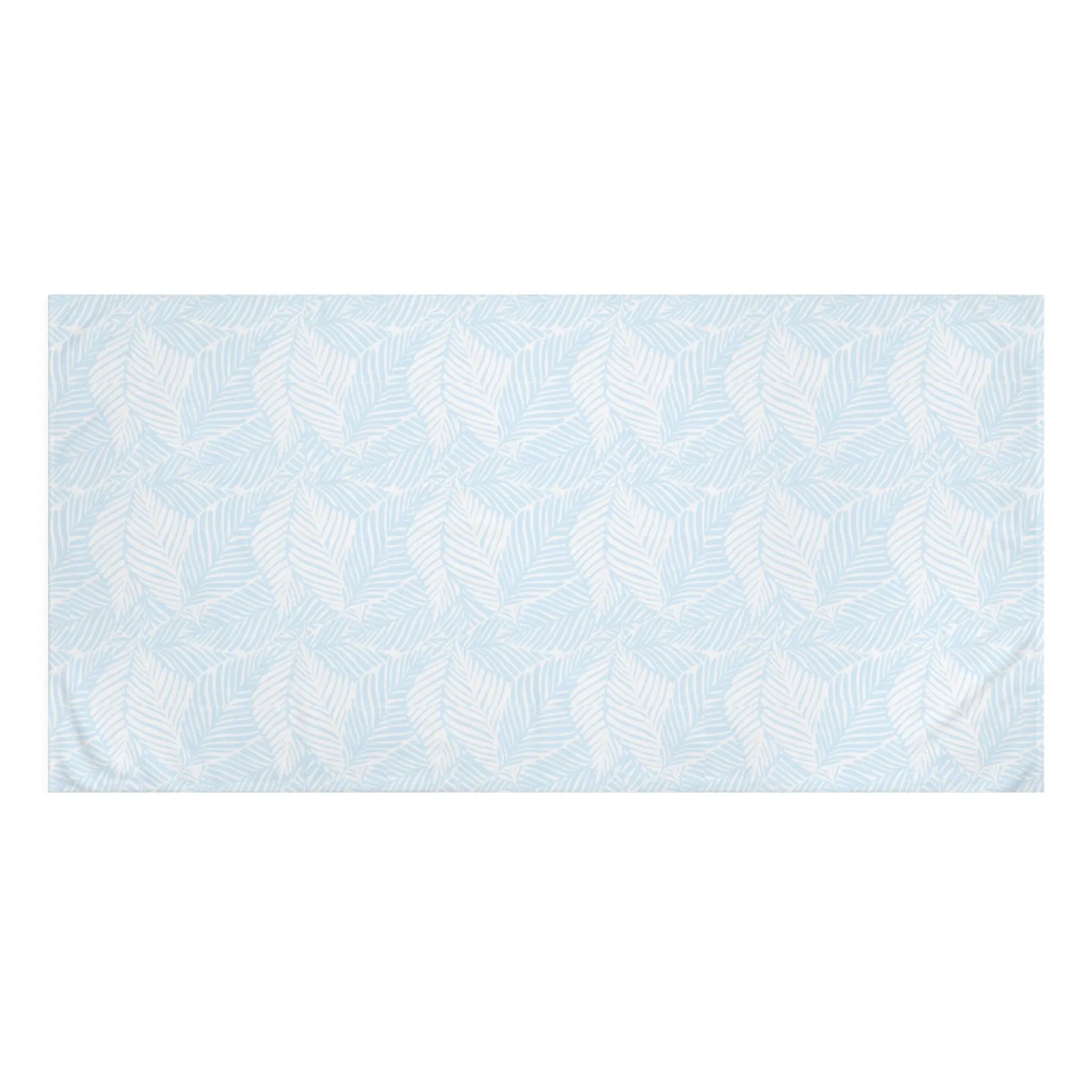 Leaf Pattern Cotton Beach Towel — Light Blue Tropical Palm Design Printify