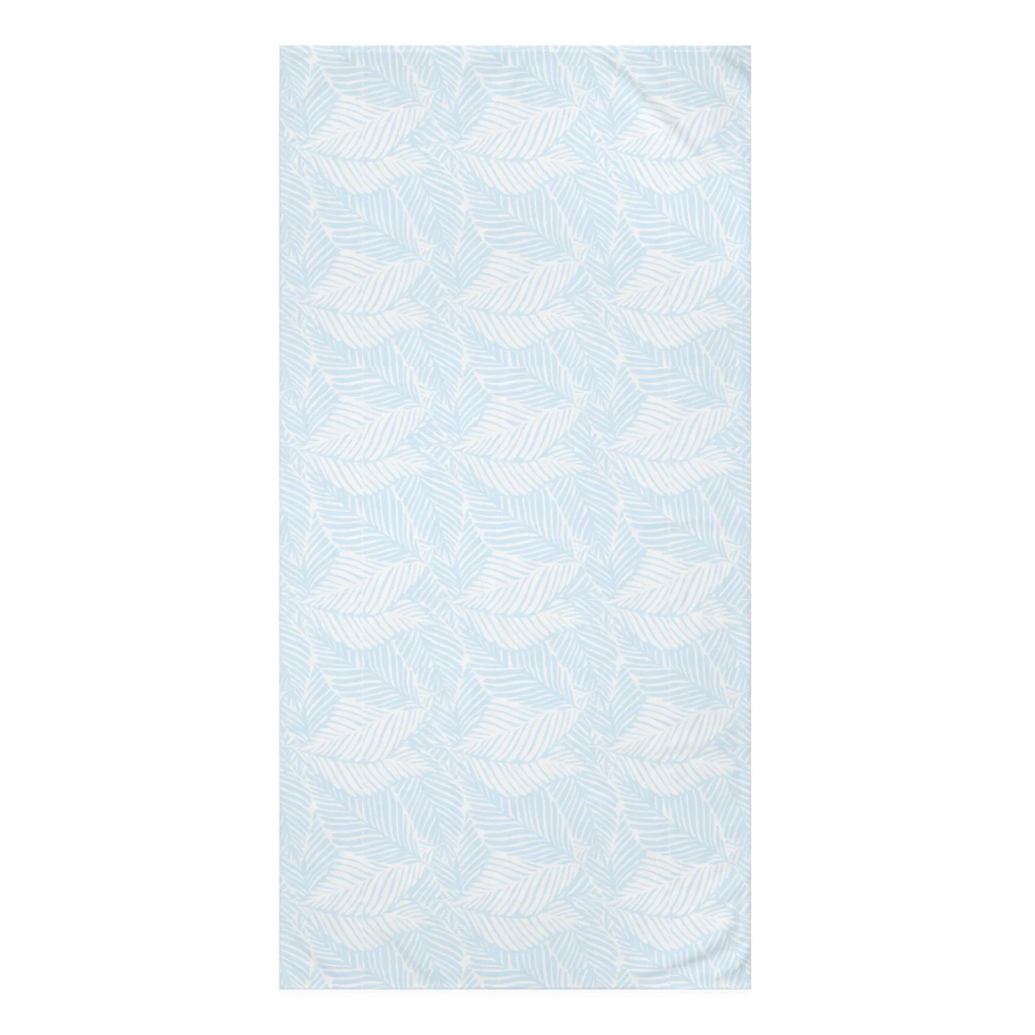 Leaf Pattern Cotton Beach Towel — Light Blue Tropical Palm Design Printify