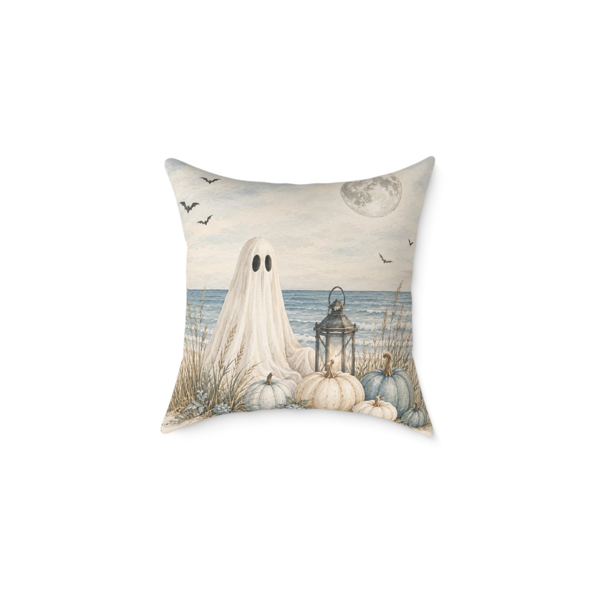 Coastal Ghost Pumpkin Pillow — Halloween Beach Decor Throw Pillow  Home Decor