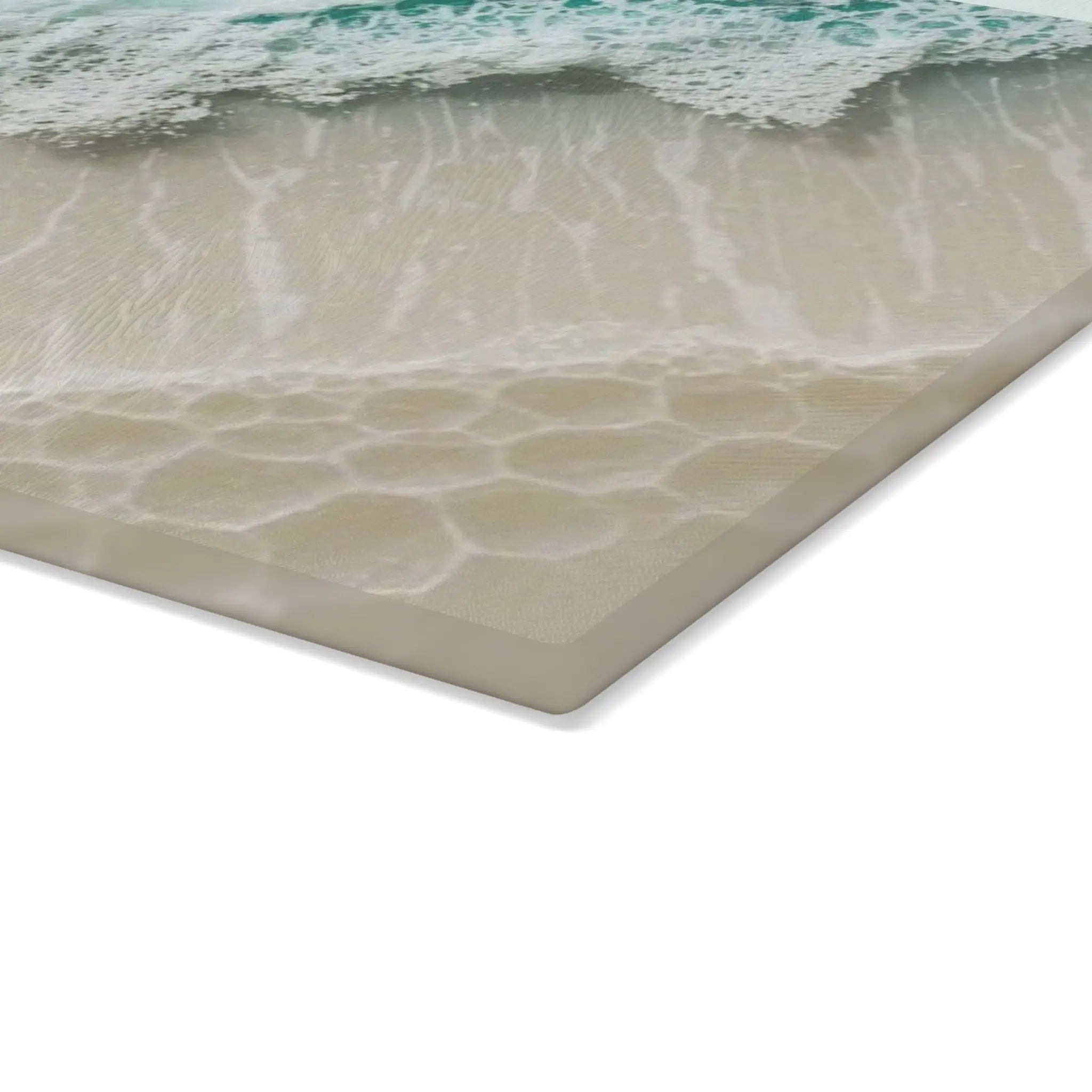 Coastal Wave Glass Cutting Board with a beach-inspired ocean pattern on tempered glass, textured surface.