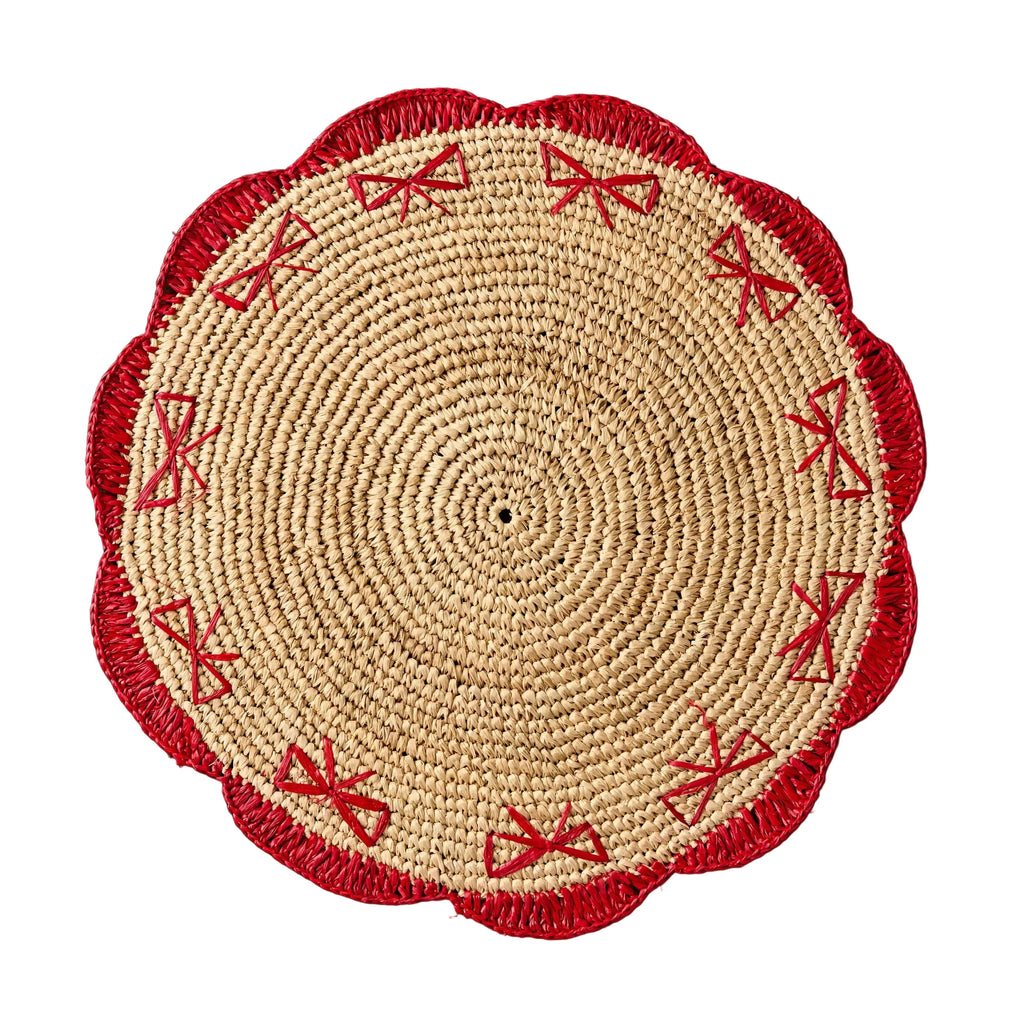 Payton James Handwoven Bow Placemats – Hand-Crocheted Raffia Palm Placemats – Unique Kitchen & Dining Table Decor – Handmade Tableware Payton James