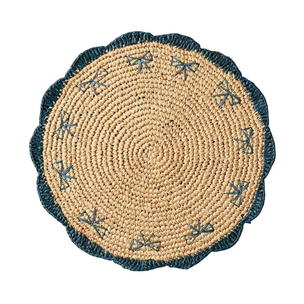Payton James Handwoven Bow Placemats – Hand-Crocheted Raffia Palm Placemats – Unique Kitchen & Dining Table Decor – Handmade Tableware Payton James