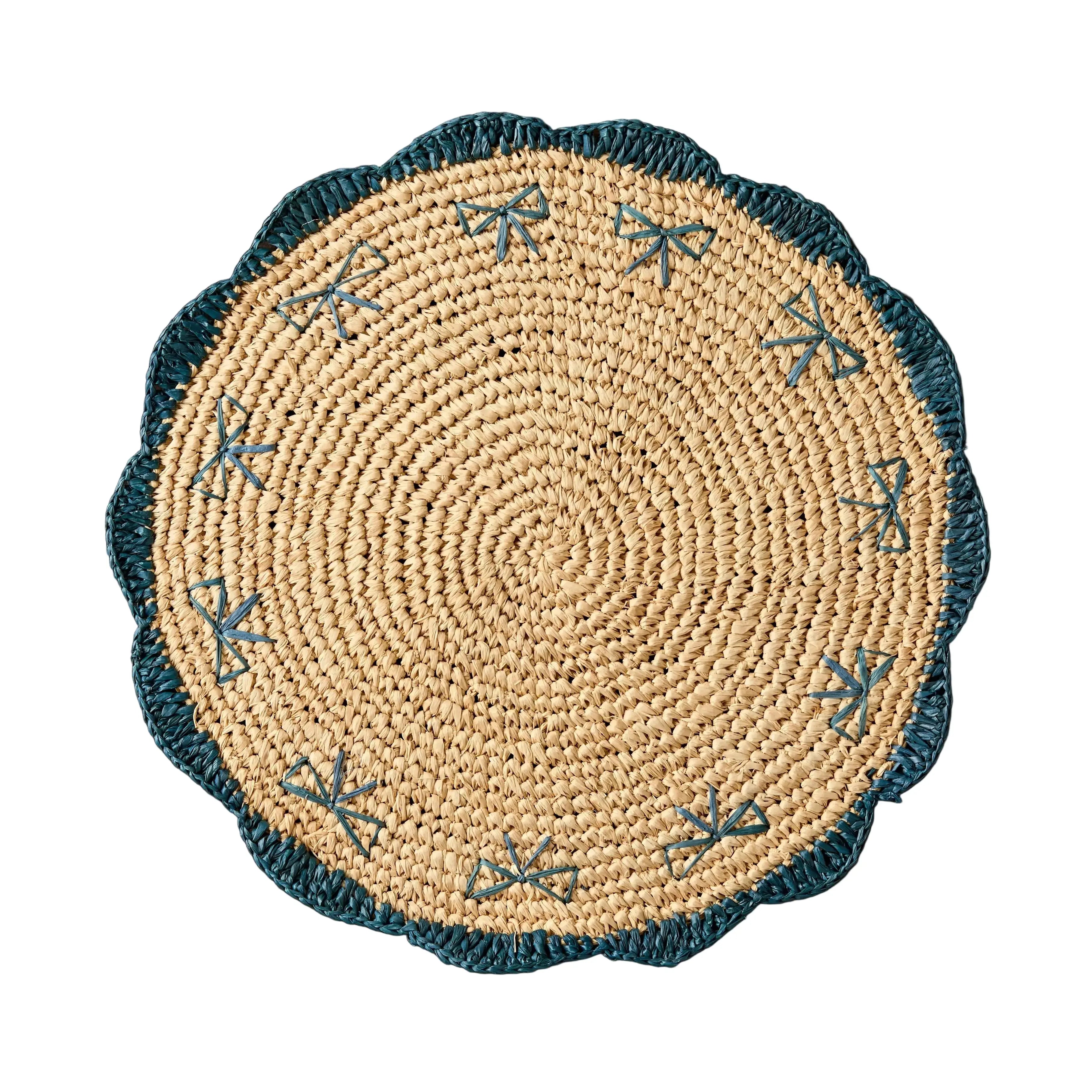 Payton James Handwoven Bow Placemats – Hand-Crocheted Raffia Palm Placemats – Unique Kitchen & Dining Table Decor – Handmade Tableware Payton James