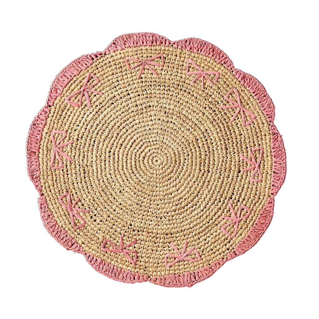 Payton James Handwoven Bow Placemats – Hand-Crocheted Raffia Palm Placemats – Unique Kitchen & Dining Table Decor – Handmade Tableware Payton James