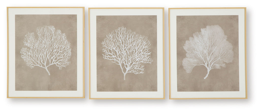 Hendridge - Wall Art Set (Set of 3) - Taupe / White  Framed Print Sets