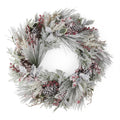 30-inch frosted pine Christmas wreath decorated with pinecones and red berries.