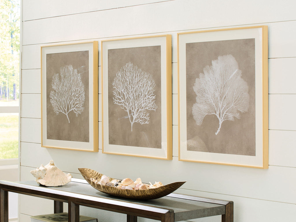 Hendridge - Wall Art Set (Set of 3) - Taupe / White  Framed Print Sets