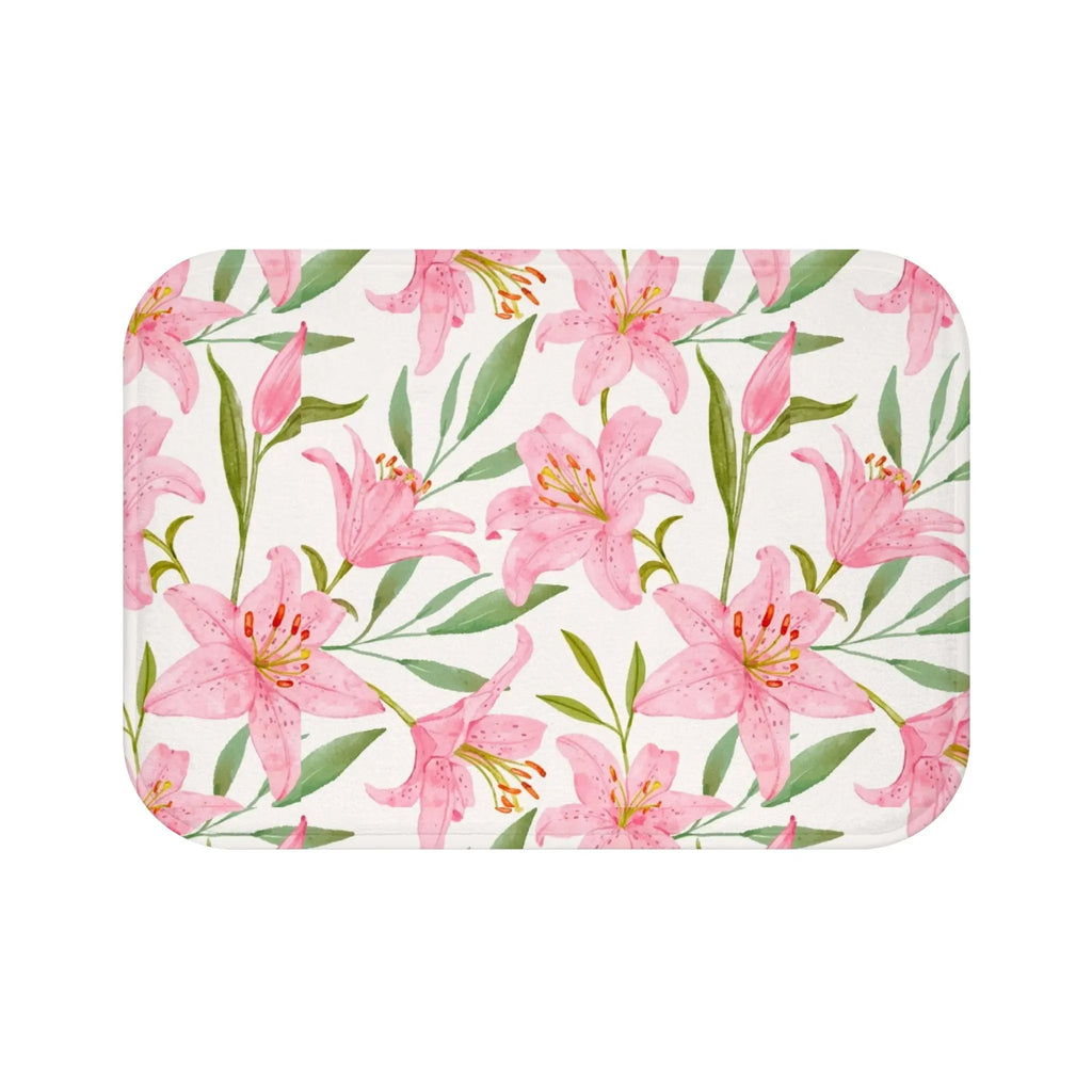 Pink Floral Memory Foam Bath Mat Printify
