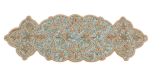 Fennco Style Hand Beaded Elegant Design Table Runner 13" W X 36" L - Gold Table Cover for Banquets, Christmas, Special Events and Home Décor  Home