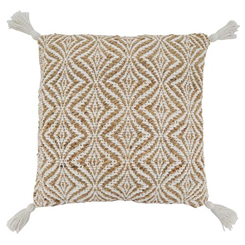 Fennco Styles Jute Cotton Woven Decorative Throw Pillow with Tassel 20" W x 20" L - Natural Cushion for Home Décor, Couch, Living Room, Bedroom and Special Occasion  Home