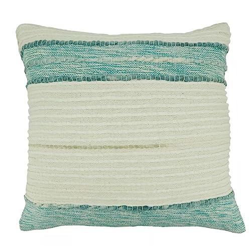 Fennco Styles Aqua Striped Deisgn Decorative Throw Pillow 20" W x 20" L - Neutral Cotton Blend Woven Textured Cushion for Home, Couch, Bedroom, Living Room and Office Décor  Home