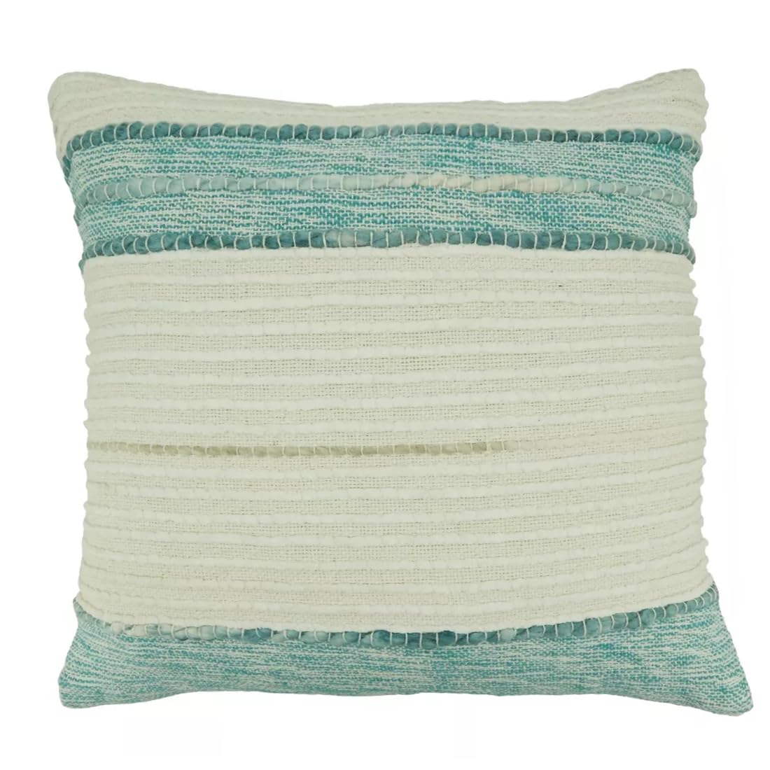 Fennco Styles Aqua Striped Deisgn Decorative Throw Pillow 20" W x 20" L - Neutral Cotton Blend Woven Textured Cushion for Home, Couch, Bedroom, Living Room and Office Décor  Home