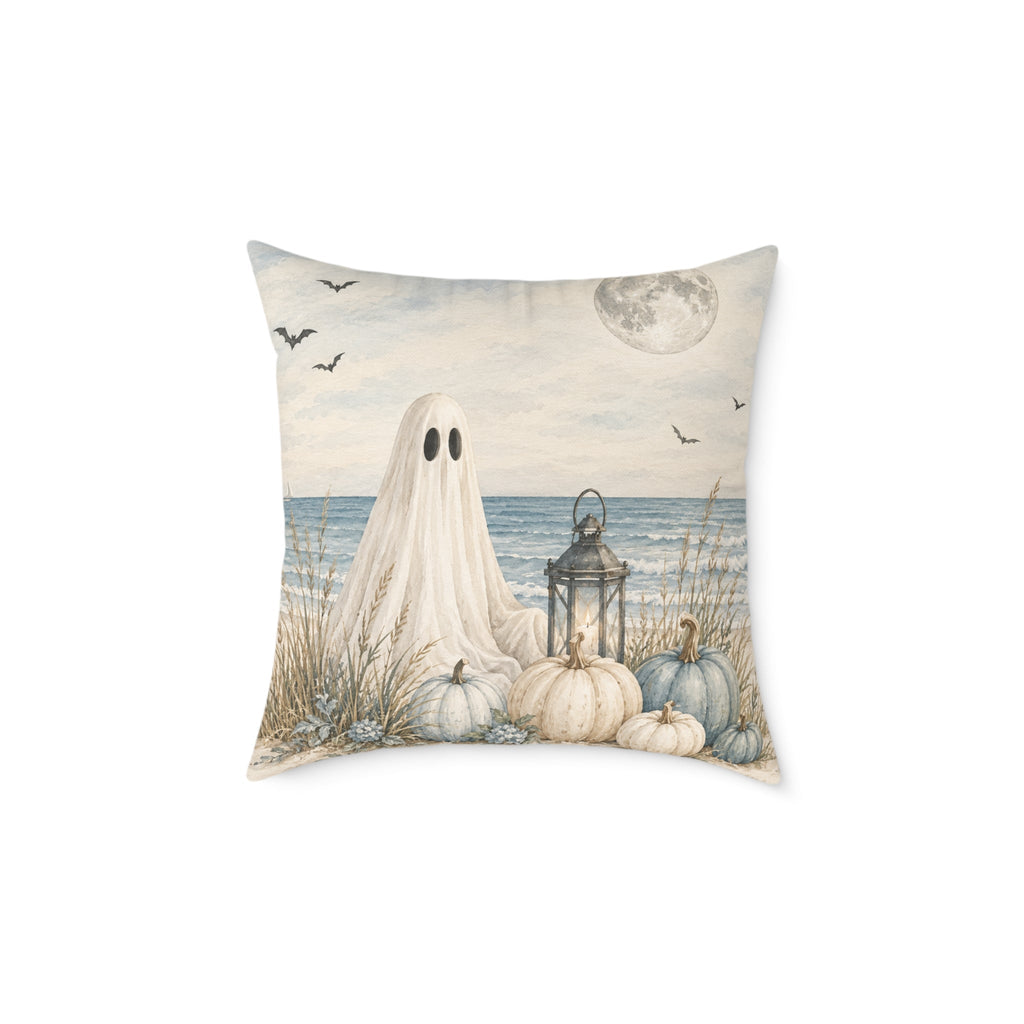 Coastal Ghost Pumpkin Pillow — Halloween Beach Decor Throw Pillow  Home Decor