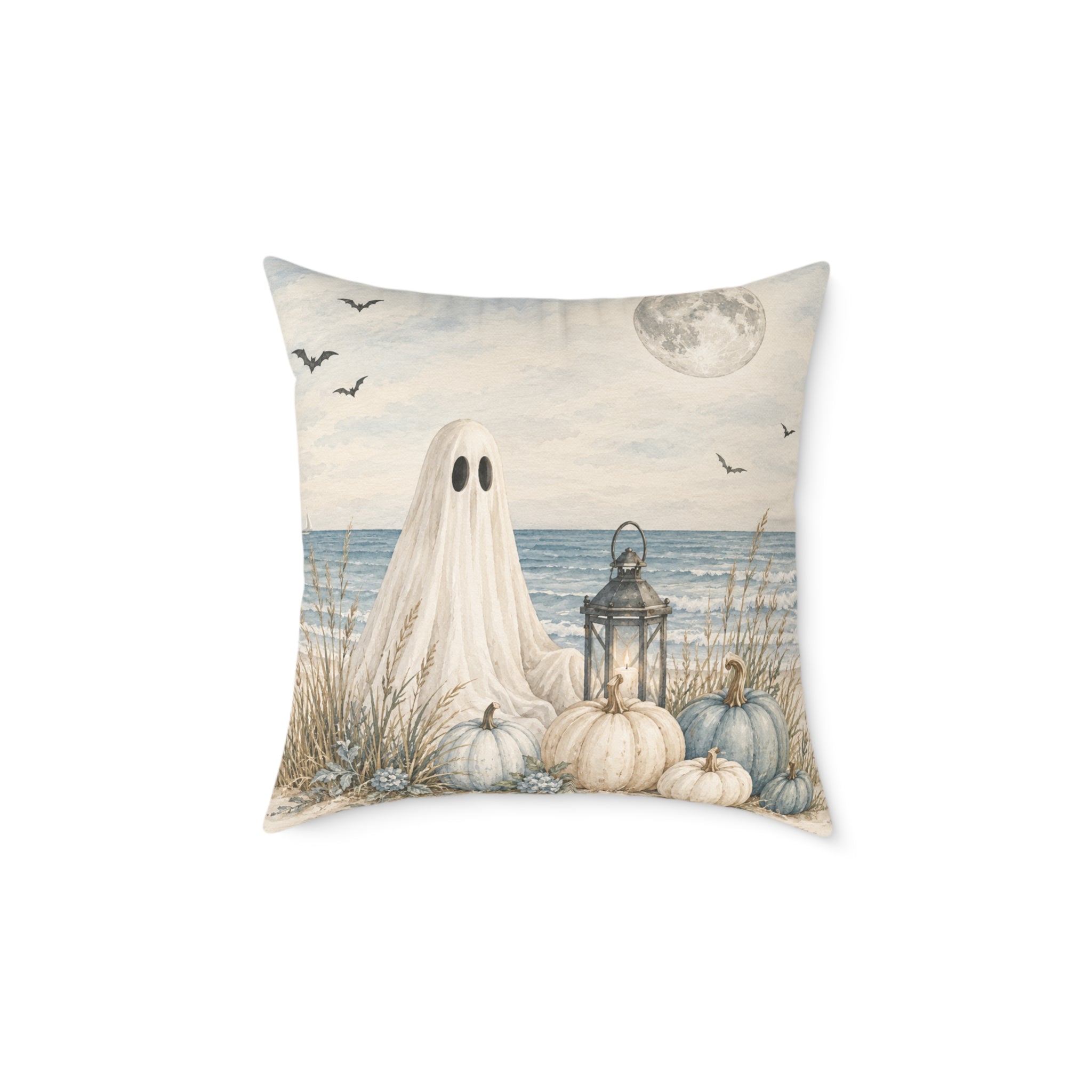 Coastal Ghost Pumpkin Pillow — Halloween Beach Decor Throw Pillow  Home Decor