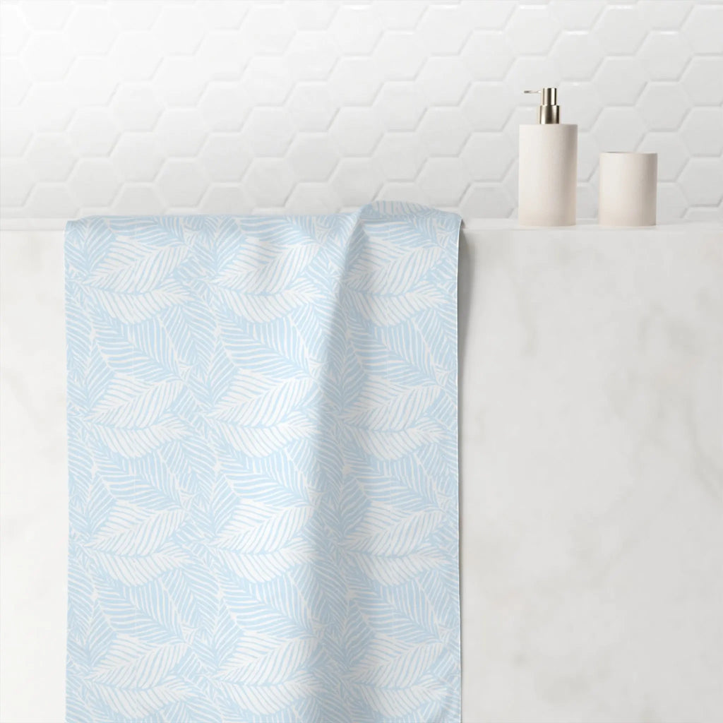 Leaf Pattern Cotton Beach Towel — Light Blue Tropical Palm Design Printify