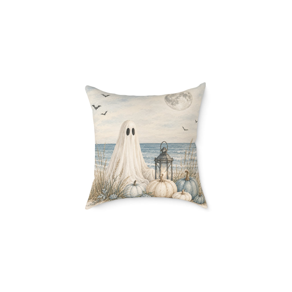 Coastal Ghost Pumpkin Pillow — Halloween Beach Decor Throw Pillow  Home Decor