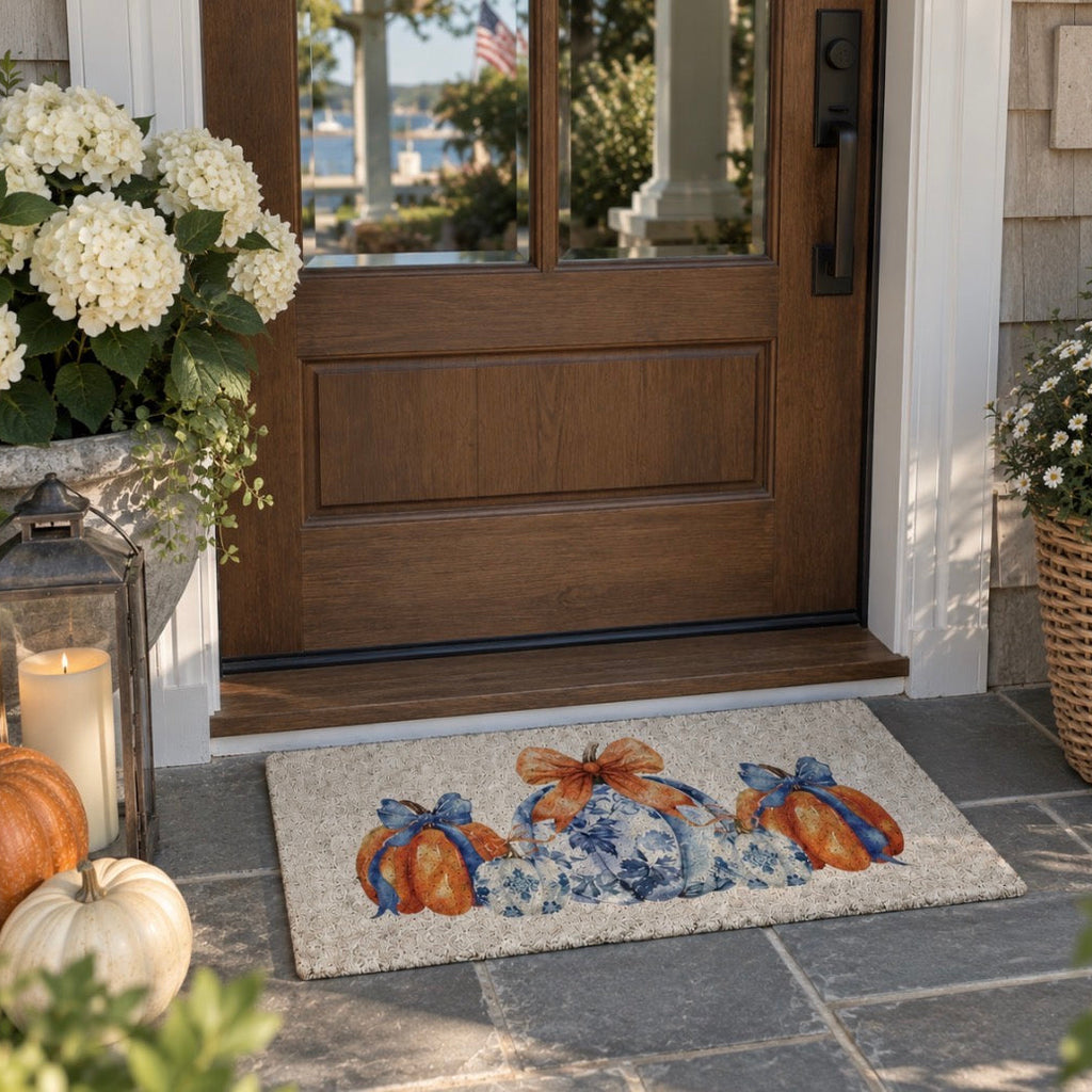TopXmai Chinoiserie Pumpkin Door Mat 17x30 Blue White Orange Indoor Outdoor  Door Mats & Floor Mats