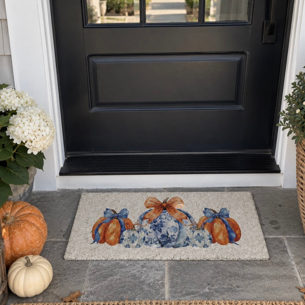 TopXmai Chinoiserie Pumpkin Door Mat 17x30 Blue White Orange Indoor Outdoor  Door Mats & Floor Mats