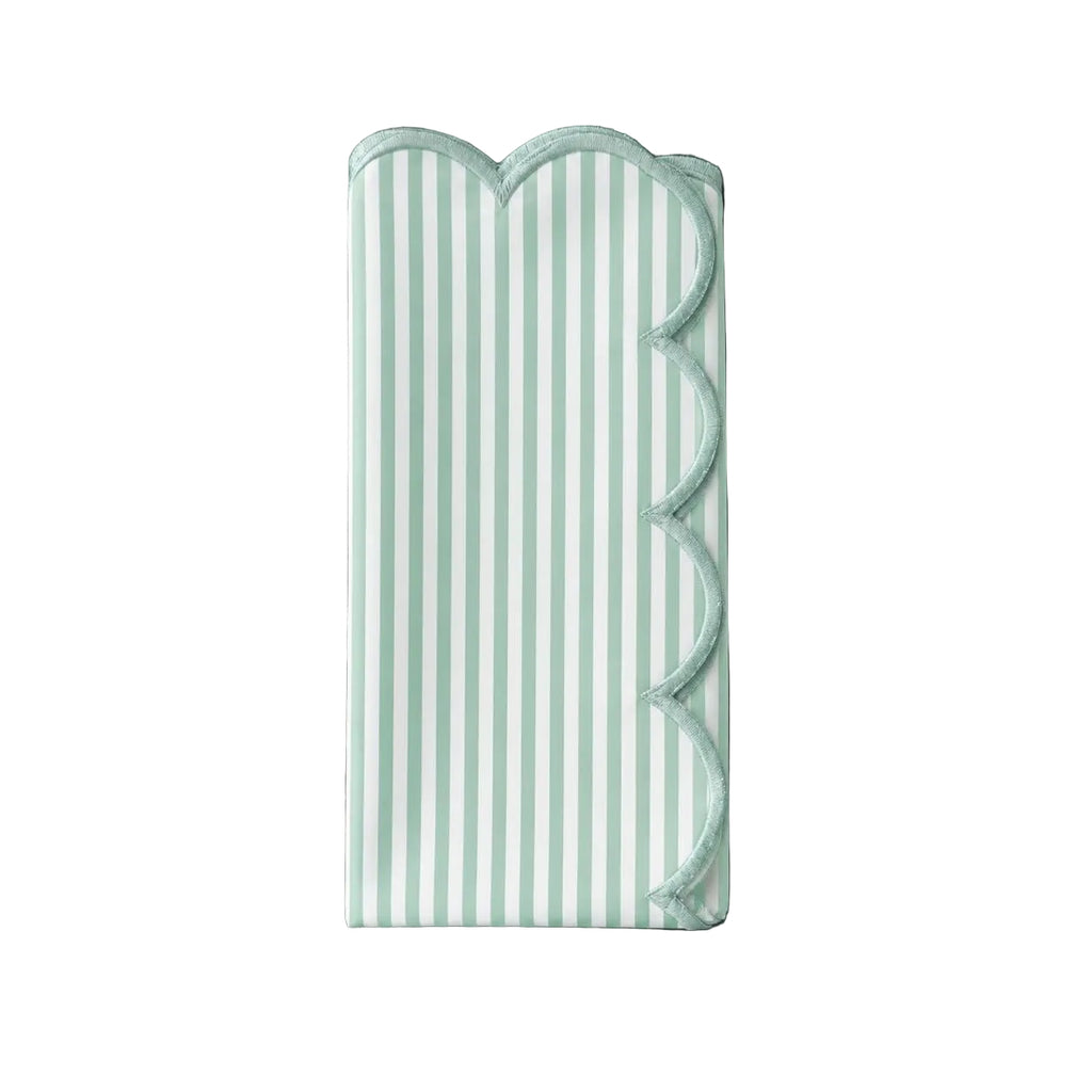 Fennco Styles Natural Scalloped Stripe Cloth Napkins 20" x 20", Set of 4 - Modern Farmhouse Table Napkins for Everyday Dining, Parties & Holiday Entertaining