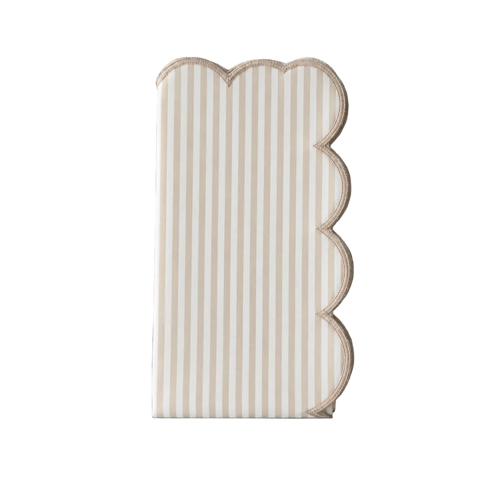 Fennco Styles Natural Scalloped Stripe Cloth Napkins 20" x 20", Set of 4 - Modern Farmhouse Table Napkins for Everyday Dining, Parties & Holiday Entertaining