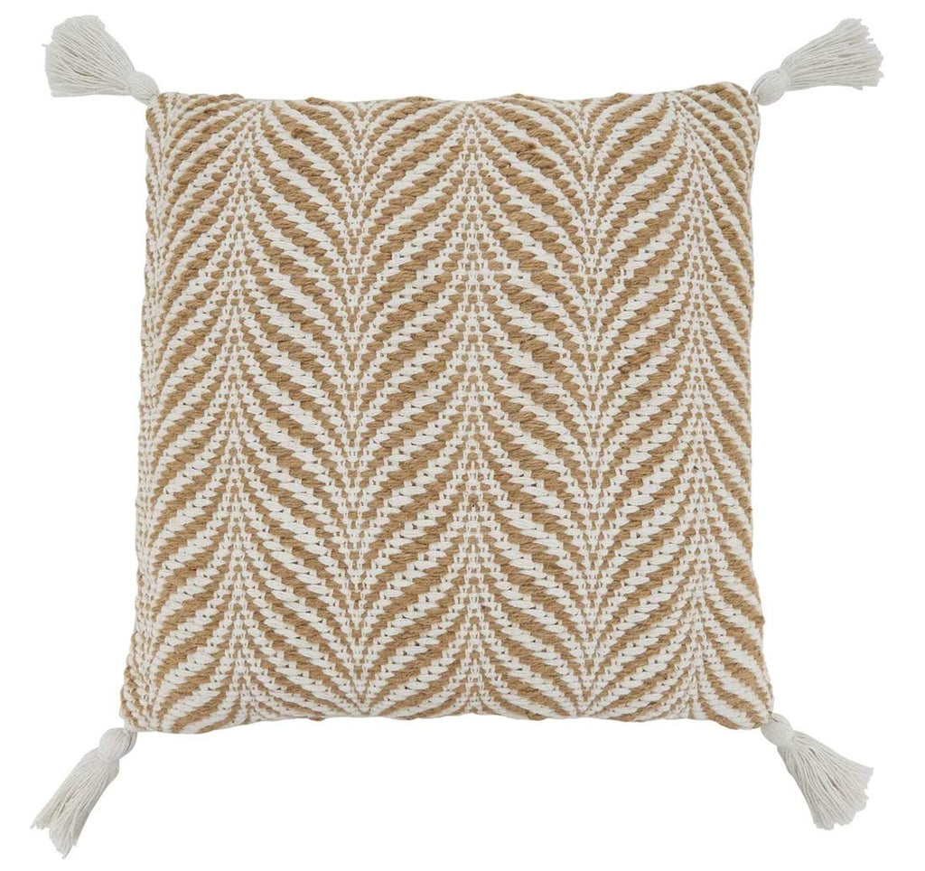 Fennco Styles Jute Cotton Woven Decorative Throw Pillow with Tassel 20" W x 20" L - Natural Cushion for Home Décor, Couch, Living Room, Bedroom and Special Occasion  Home