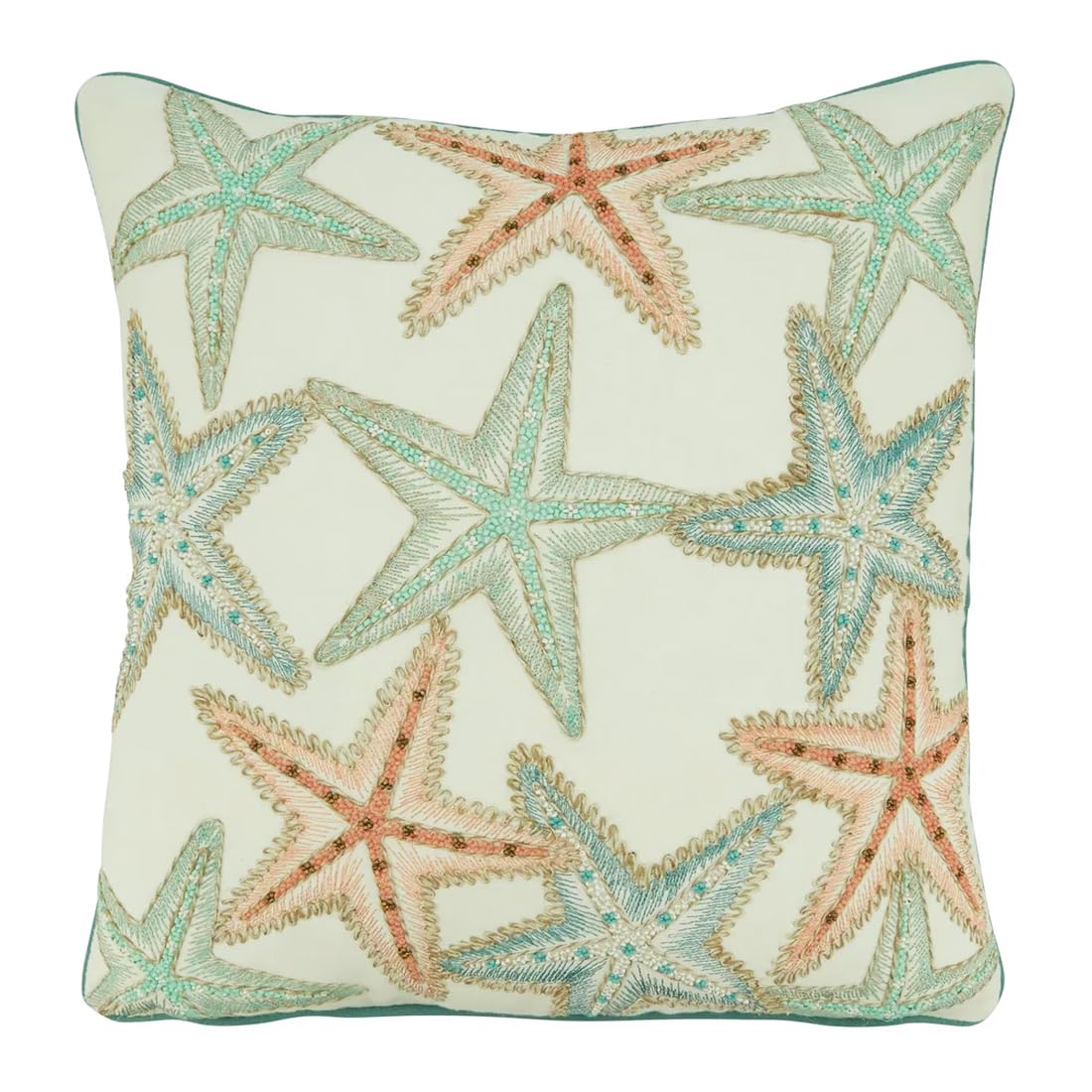 Fennco Styles Coastal Starfish Design Cotton Decorative Throw Pillow Cover 18" W x 18" L – Multicolor Seaside Cushion Case for Couch, Sofa, Bedroom, Office and Living Room Décor  Home