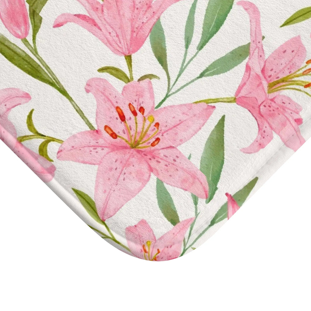 Pink Floral Memory Foam Bath Mat Printify