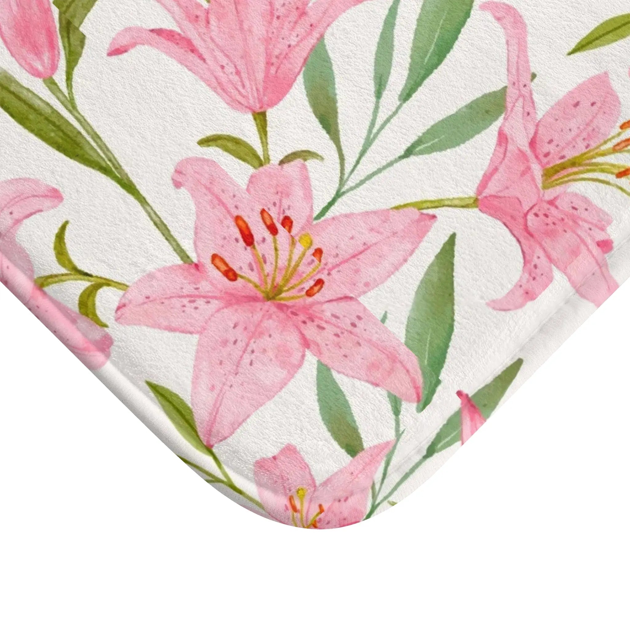 Pink Floral Memory Foam Bath Mat Printify