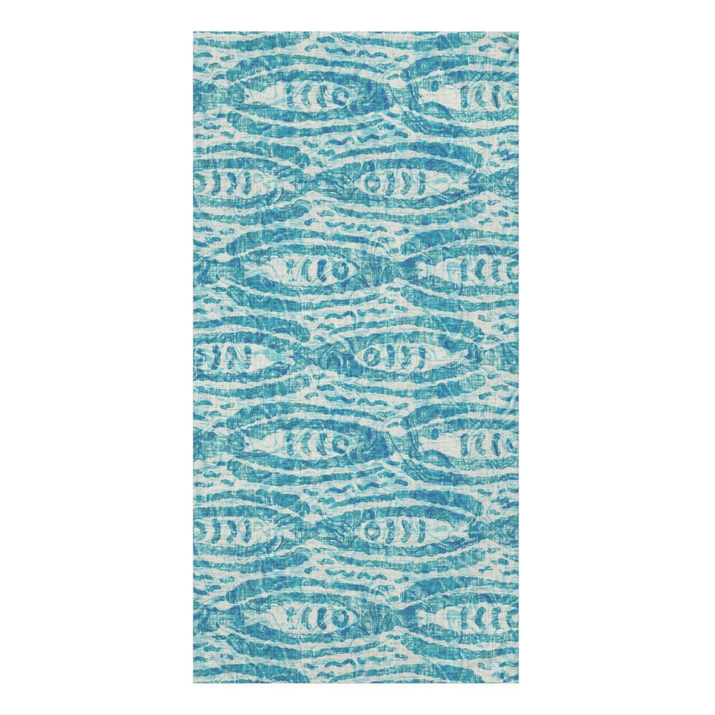 Turquoise Fish Pattern Cotton Bath Towel Printify