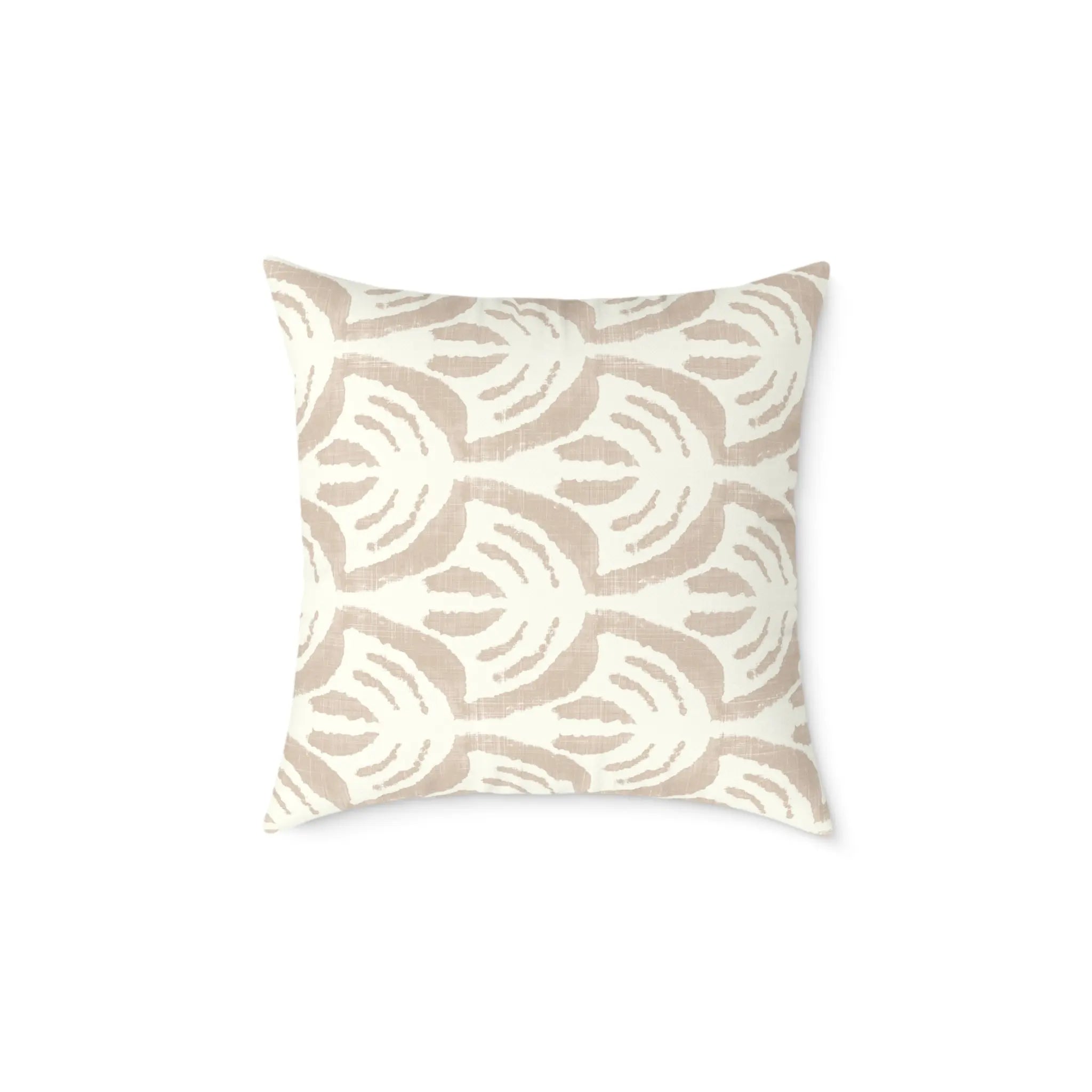 Sienna Throw Pillow featuring a hand-drawn beige fan motif on cream boho neutral background.