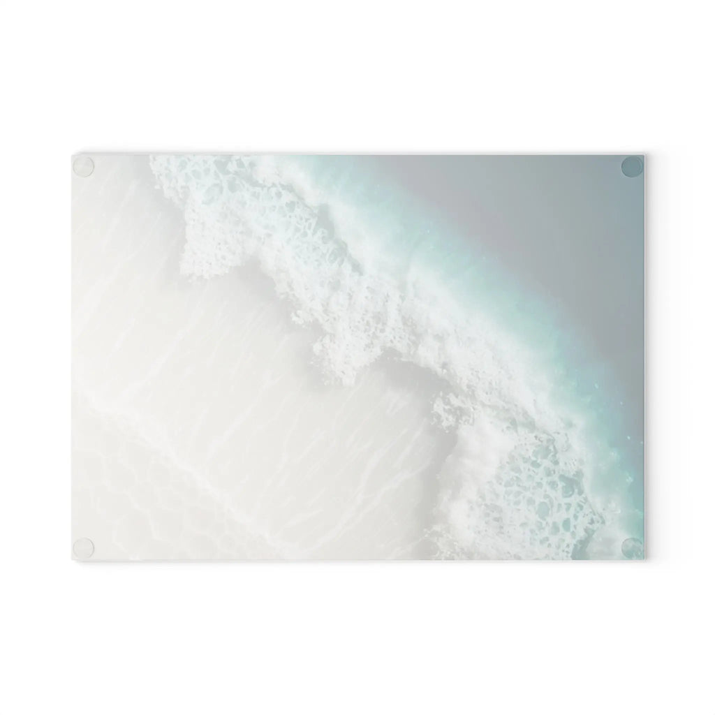 Coastal Wave Glass Cutting Board with tempered glass surface and sea-inspired wave design.
