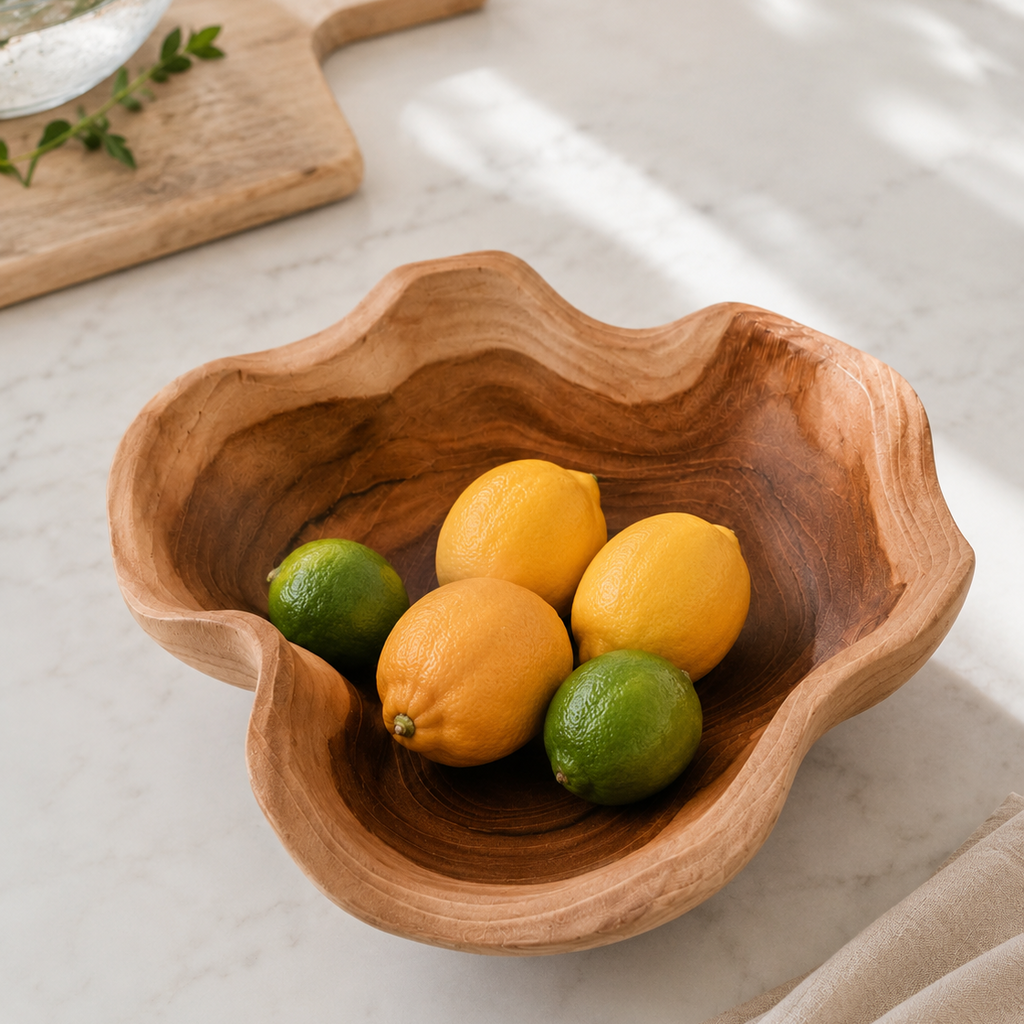 Teak Wavy Bowl  Kitchen
