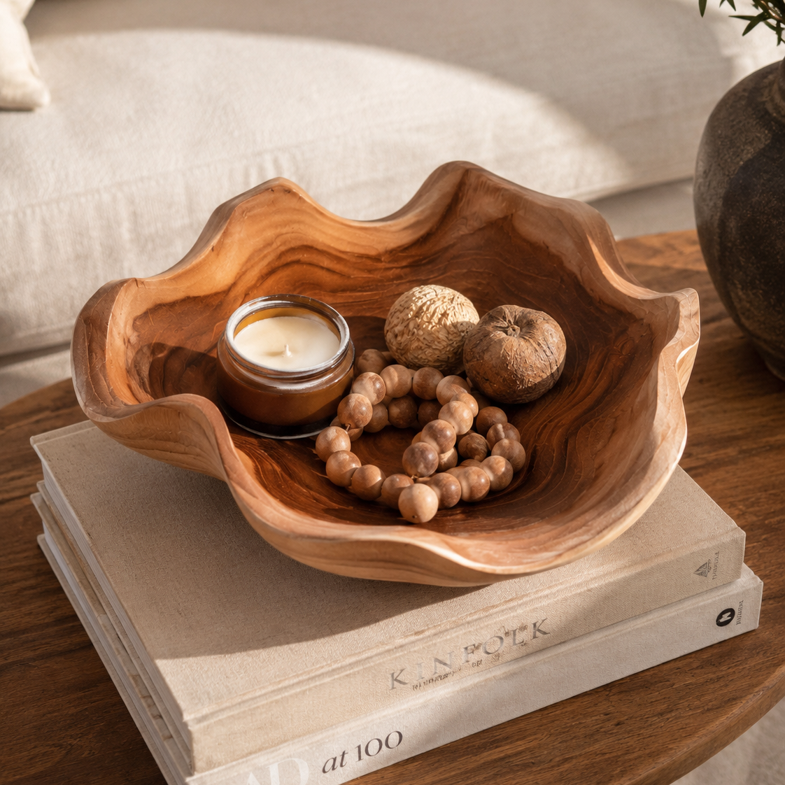 Teak Wavy Bowl  Kitchen