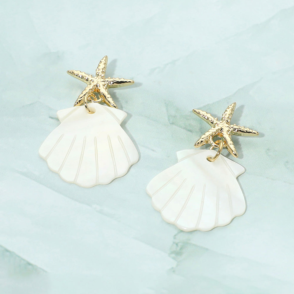 Starfish Accent Mother of Pearl Shell Drop Dangle Earrings  Earrings