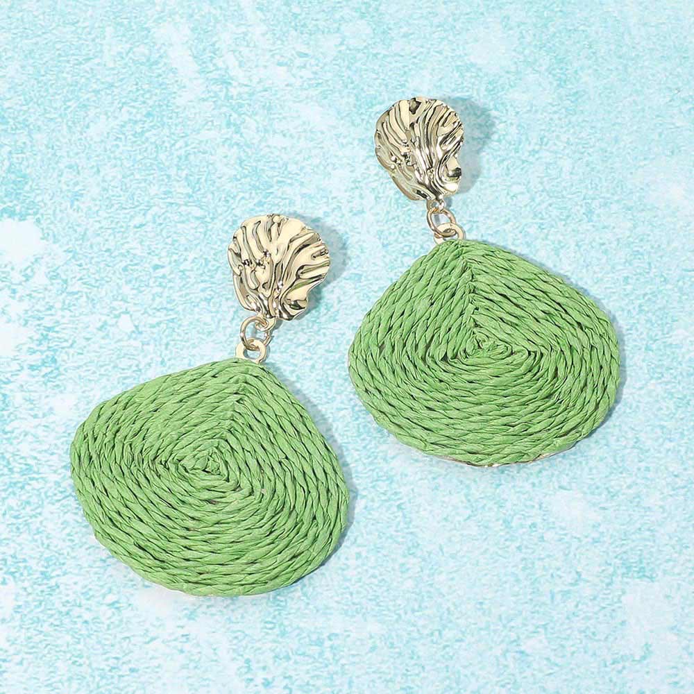 Raffia Wrapped Shell Drop Statement Earrings  Earrings