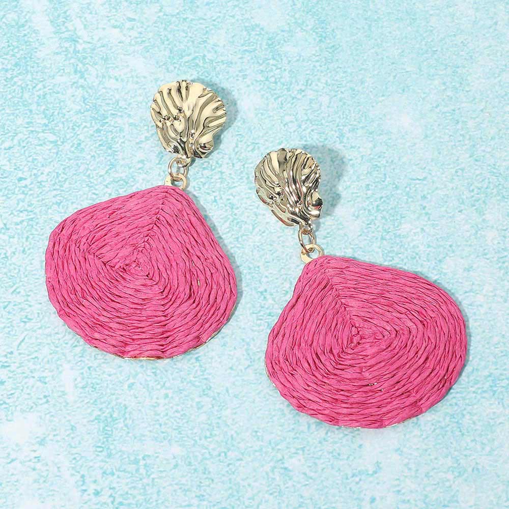 Raffia Wrapped Shell Drop Statement Earrings  Earrings