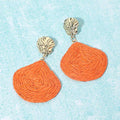 Raffia Wrapped Shell Drop Statement Earrings  Earrings