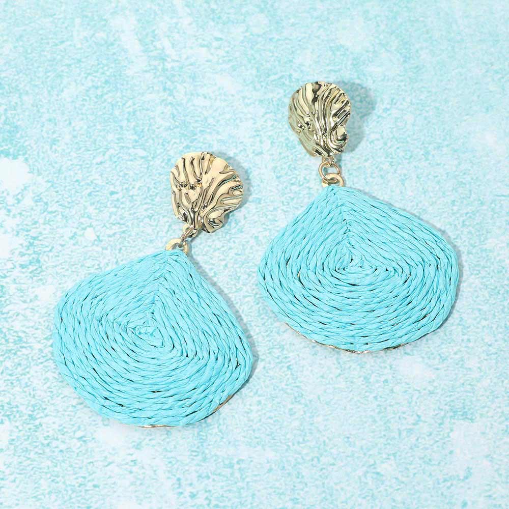 Raffia Wrapped Shell Drop Statement Earrings  Earrings