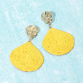 Raffia Wrapped Shell Drop Statement Earrings  Earrings