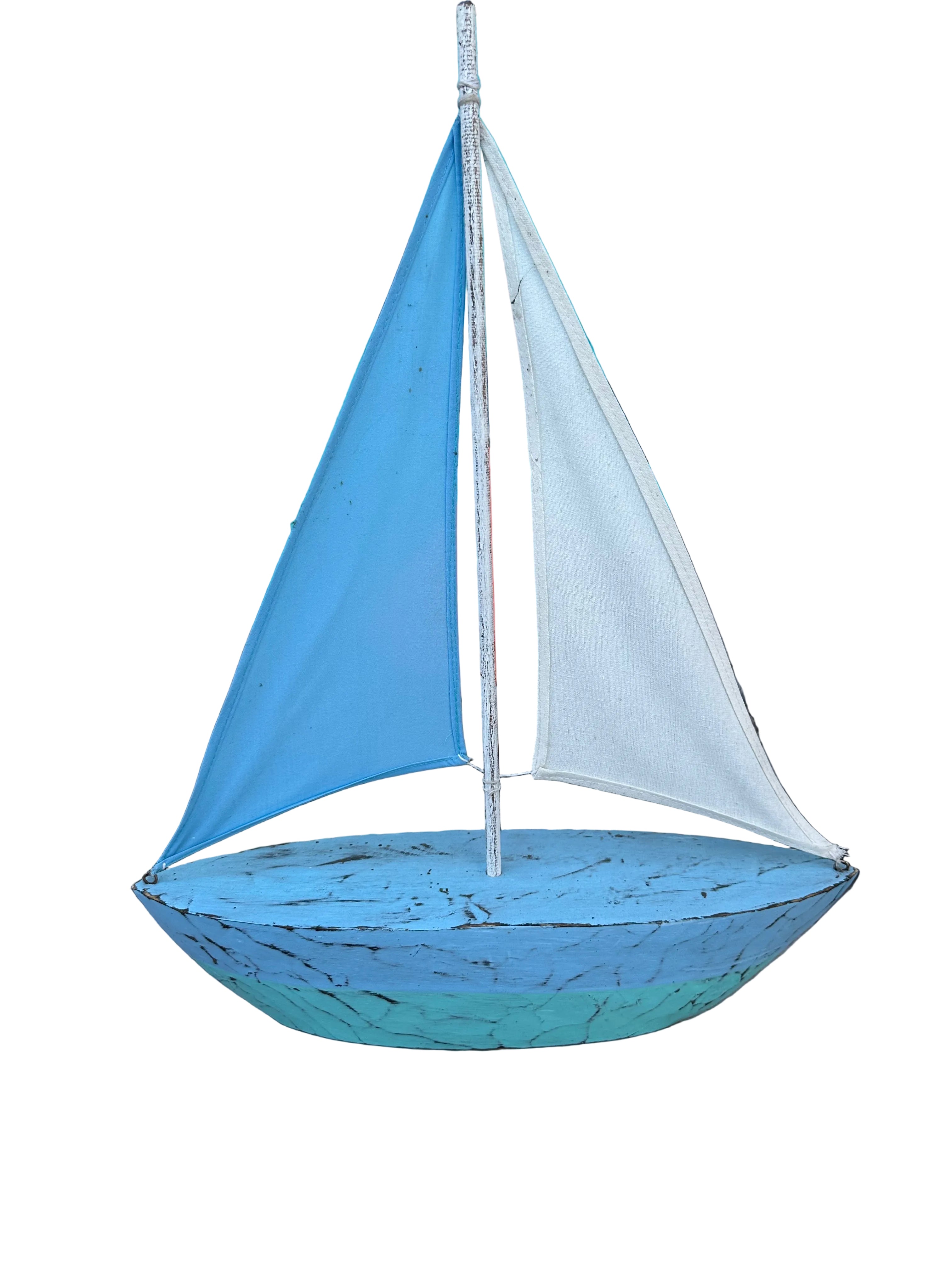 Blue & White Wooden Sailboat