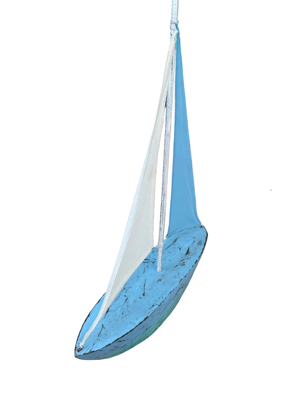 Blue & White Wooden Sailboat