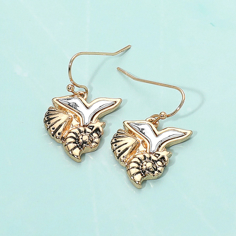 Metal Whale Tail Starfish Conch Shell Dangle Earrings  Earrings