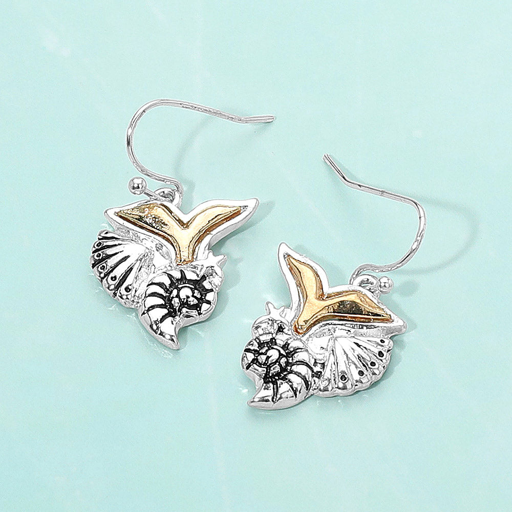 Metal Whale Tail Starfish Conch Shell Dangle Earrings  Earrings