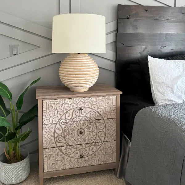Weathered Cream Round Table Lamp Decor Steals