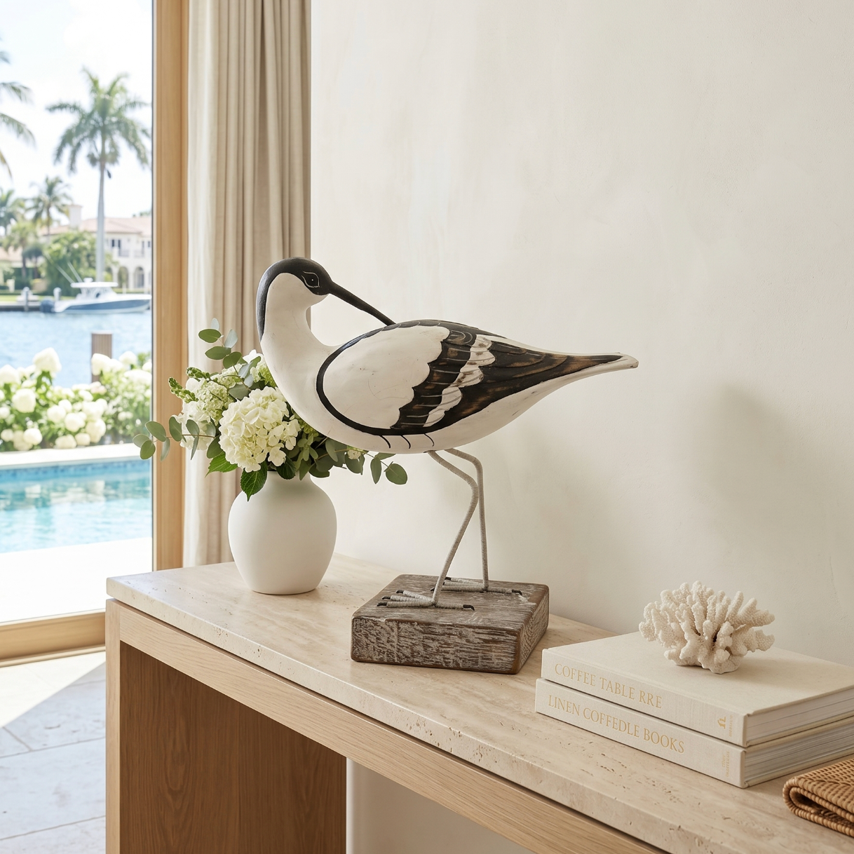 Wooden Avocet Bird Sculptures – 12-13” Coastal Shore Birds on Stands, Two Styles  Sculptures & Statues