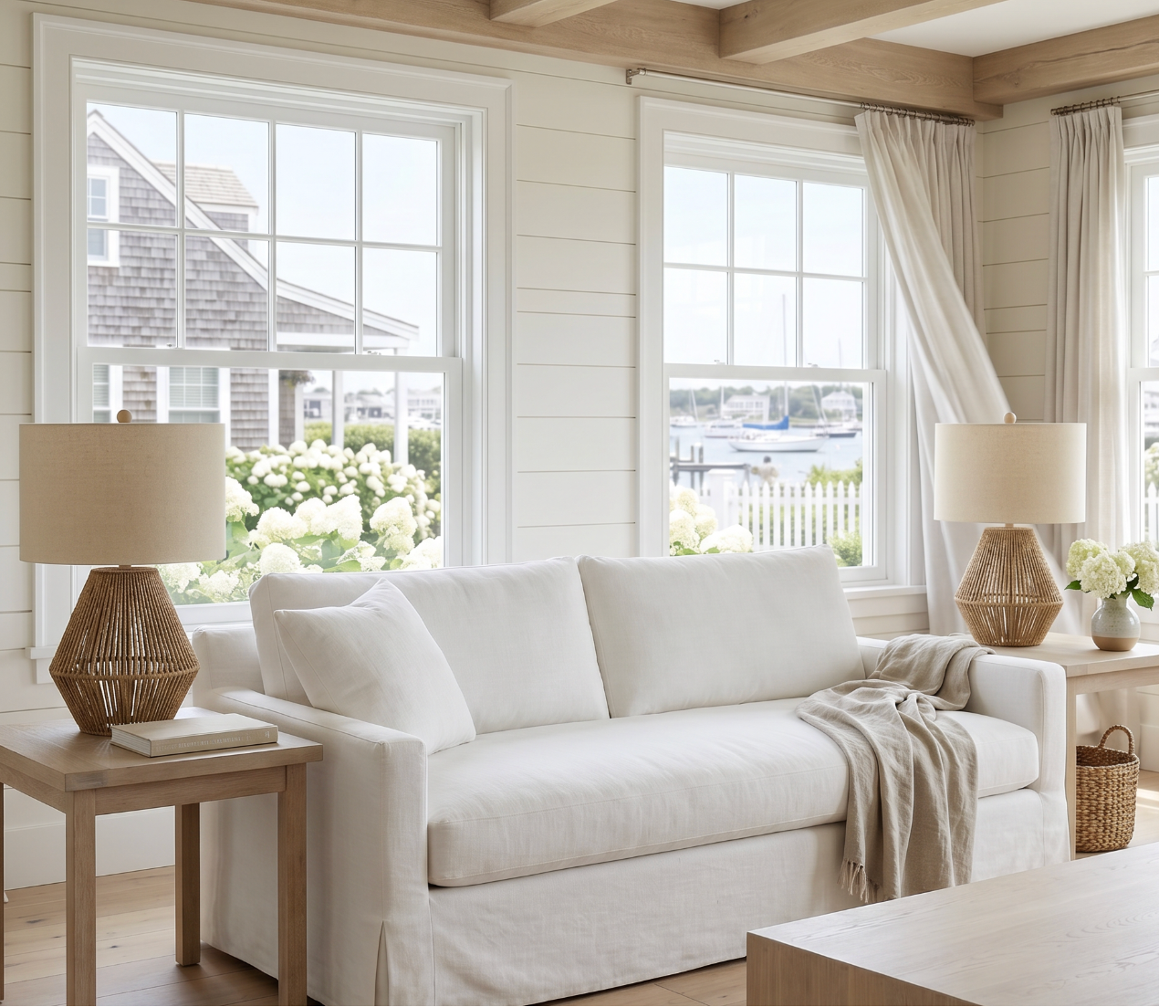 Transitional Rope Table Lamp with Beige Linen Shade  Table Lamps