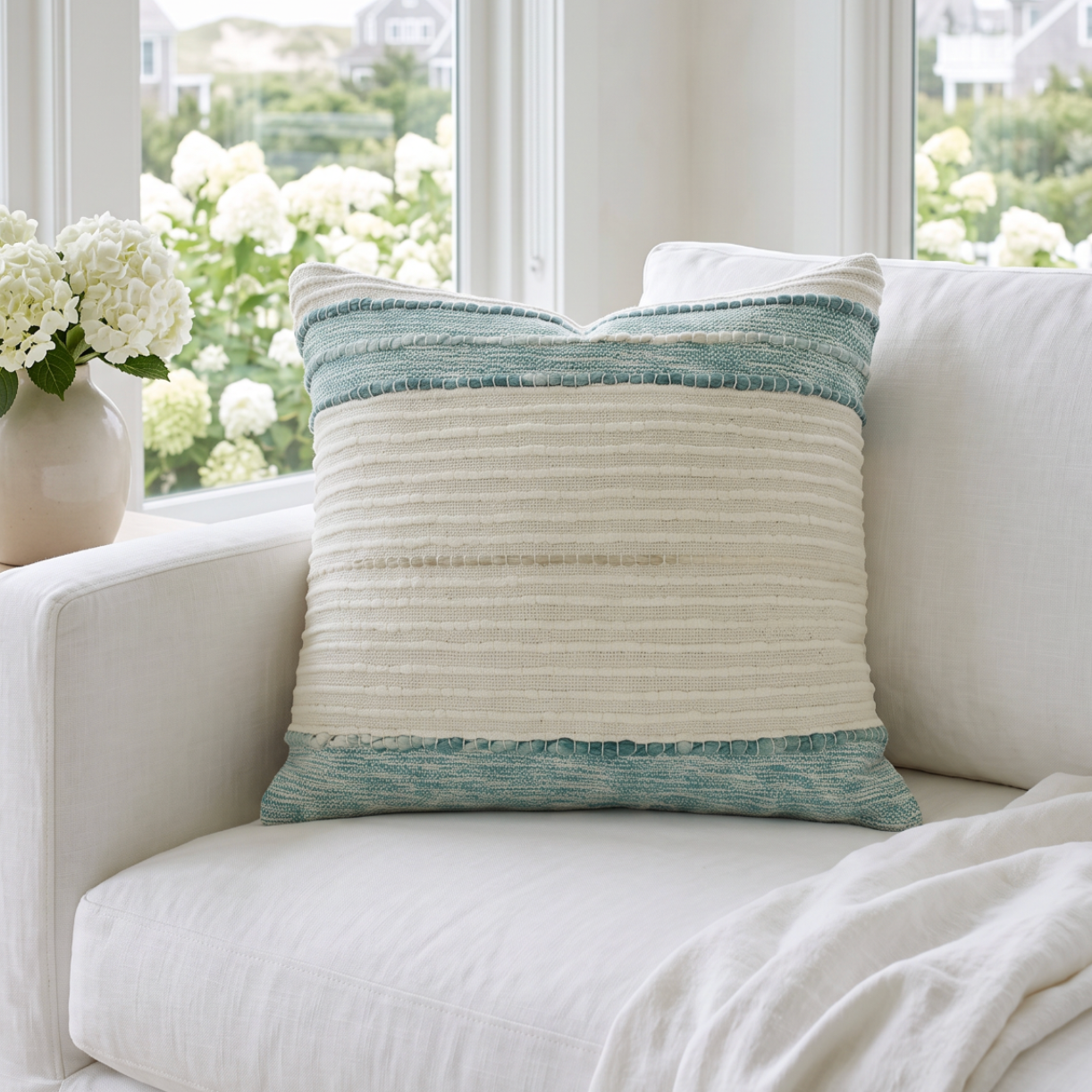 Coastal Mist Woven Stripe Pillow  Home